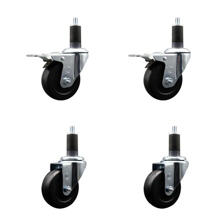 Service Caster 3.5'' Soft Rubber Swivel 1-1/4'' Expanding Stem Caster Set 2 Total Lock Brakes, 4PK SCC-EXTTL20S3514-SRS-2-S-2-114